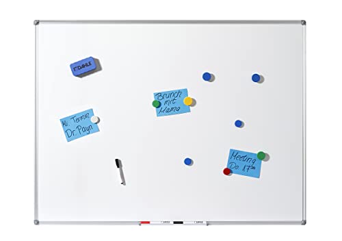 Dahle Basic Whiteboard (Beschreibbare Magnettafel in stabilem Alurahmen, 90 x 120 cm)