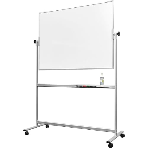 magnetoplan 1240489 Whiteboard mit Fahrgestell, speziallackierte Oberfläche, komplett mit Ablageschale für Marker und Zubehör, 1200 x 900 mm