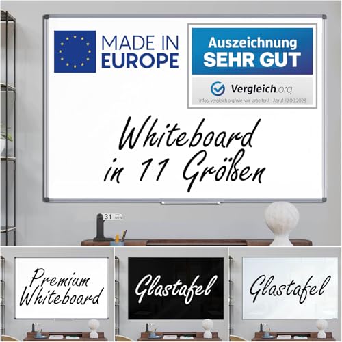 VISCOM Whiteboard - 200 x 100 cm - Magnettafel - Magnetwand mit Alurahmen, Magnetisch, Kratzfest, Beschreibbar, Weitere Größen Wählbar