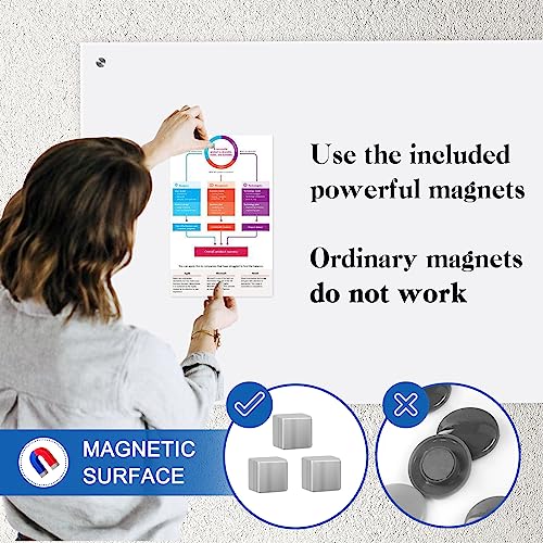 QUEENLINK Glas-Magnettafel – 90 x 60 cm, trocken abwischbar, mit Stiftablage, 3 Magnete, magnetisches Glas-Whiteboard für Notizen, Erinnerungen, Präsentationen, Ultra Weiß - 6