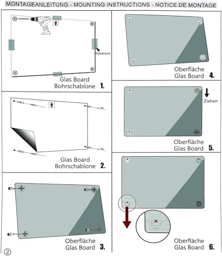 Glas-Whiteboard | Arte | Premiumweiß | Sicherheitsglas | Rahmenlos mit Schwebe-Effekt | Magnethaftend (120 x 180 cm) - 7