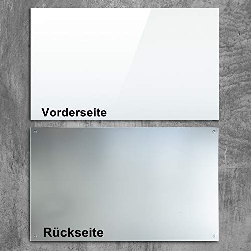 Glasmagnettafel in reinem Weiß | rahmenloses Magnetboard | Whiteboard aus TÜV-zertifiziertem Glas magnetisch & beschreibbar | einfache Montage mit Bohrschablone | 7 Größen (120x180 cm) - 3