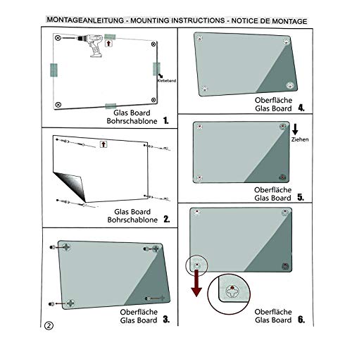 Glasmagnettafel in reinem Weiß | rahmenloses Magnetboard | Whiteboard aus TÜV-zertifiziertem Glas magnetisch & beschreibbar | einfache Montage mit Bohrschablone | 7 Größen (120x180 cm) - 6