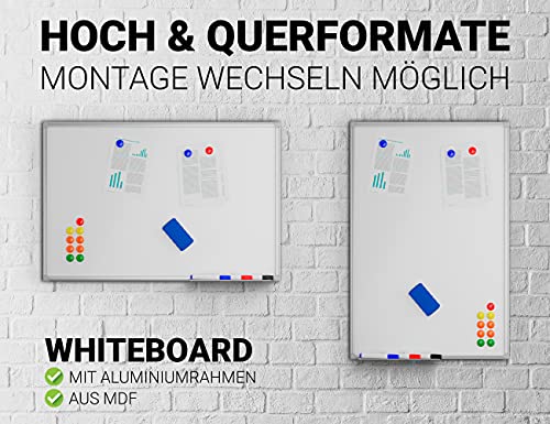 Alaskaprint Magnetisches Whiteboard Magnetwand magnettafel beschreibbar mit Alurahmen inklusive 3 Stiftablage, 12 Pinnwand Tafel und Schwamm 60 cm x 45 cm (B x H) - 2