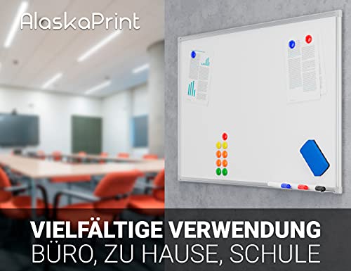 Alaskaprint Magnetisches Whiteboard Magnetwand magnettafel beschreibbar mit Alurahmen inklusive 3 Stiftablage, 12 Pinnwand Tafel und Schwamm 60 cm x 45 cm (B x H) - 6