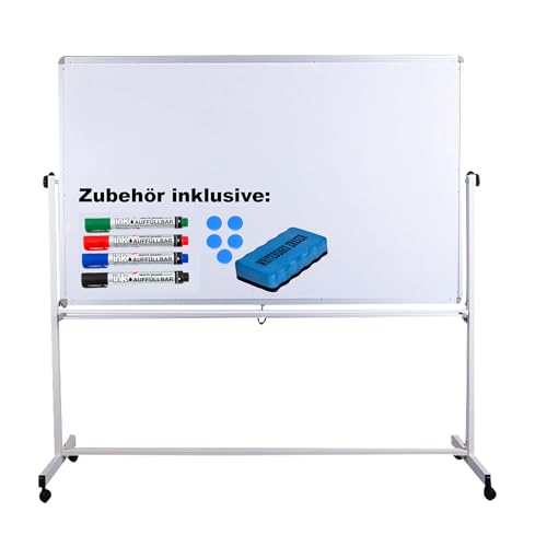 Mobile Whiteboard Tafel beidseitig beschriftbar,in 2 Größen, schutzlackiert, magnethaftend, mit gratis Zubehör (Stifte,Schwämme,Magnete), Größe:180x100 cm