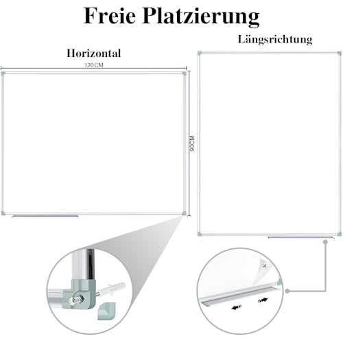 Lockways Whiteboard - Magnetisch Stabiler Tafel - praktische Weißtafel 90 x 120 cm, silbrig Metall Rahmen für Schule, Wohnung und Büro - 3