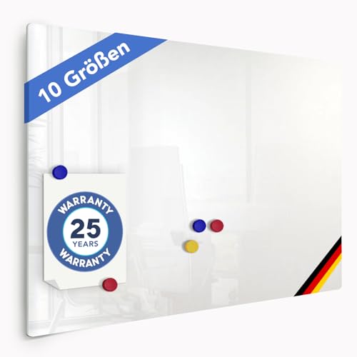 Premium Glas-Magnettafel beschreibbar | TÜV-geprüft | Whiteboard rahmenlos mit Schwebe-Effekt | Pinnwand magnetisch aus Sicherheitsglas | 7 Größen (60 x 90 cm)