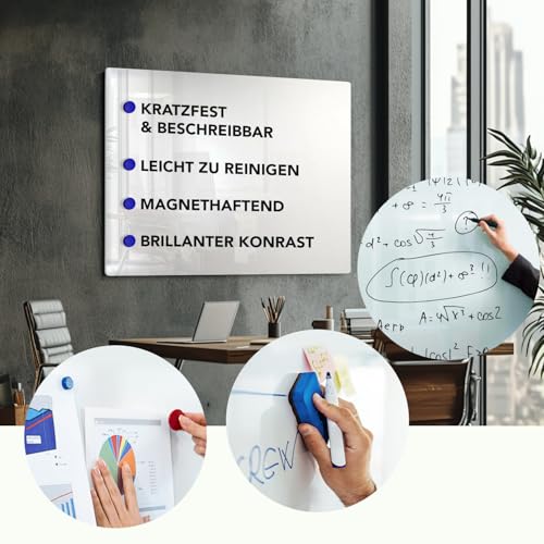 Premium Glas-Magnettafel beschreibbar | TÜV-geprüft | Whiteboard rahmenlos mit Schwebe-Effekt | Pinnwand magnetisch aus Sicherheitsglas | 7 Größen (60 x 90 cm) - 4