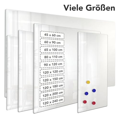 Premium Glas-Magnettafel beschreibbar | TÜV-geprüft | Whiteboard rahmenlos mit Schwebe-Effekt | Pinnwand magnetisch aus Sicherheitsglas | 7 Größen (60 x 90 cm) - 5
