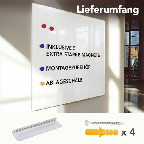 Premium Glas-Magnettafel beschreibbar | TÜV-geprüft | Whiteboard rahmenlos mit Schwebe-Effekt | Pinnwand magnetisch aus Sicherheitsglas | 7 Größen (60 x 90 cm) - 6