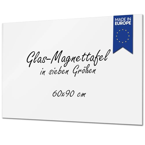 VISCOM Glas-Magnettafel - 60 x 90 cm in reinem Weiß - rahmenlose Magnetwand - Memoboard magnetisch, beschreibbar & trocken abwischbar - inkl. Bohrschablone, Magnete, Stift, Tafellöscher