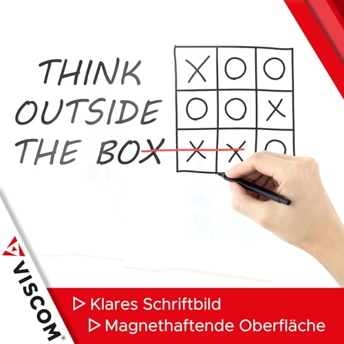 VISCOM Glas-Magnettafel - 60 x 90 cm in reinem Weiß - rahmenlose Magnetwand - Memoboard magnetisch, beschreibbar & trocken abwischbar - inkl. Bohrschablone, Magnete, Stift, Tafellöscher - 2