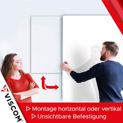 VISCOM Glas-Magnettafel - 60 x 90 cm in reinem Weiß - rahmenlose Magnetwand - Memoboard magnetisch, beschreibbar & trocken abwischbar - inkl. Bohrschablone, Magnete, Stift, Tafellöscher - 3