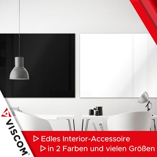 VISCOM Glas-Magnettafel - 60 x 90 cm in reinem Weiß - rahmenlose Magnetwand - Memoboard magnetisch, beschreibbar & trocken abwischbar - inkl. Bohrschablone, Magnete, Stift, Tafellöscher - 7
