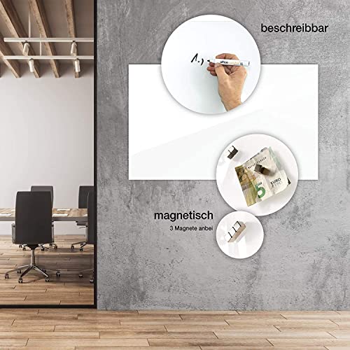 Premium Glas-Magnettafel beschreibbar | TÜV-geprüft | Whiteboard rahmenlos mit Schwebe-Effekt | Pinnwand magnetisch aus Sicherheitsglas | 7 Größen (120 x 150 cm) - 3