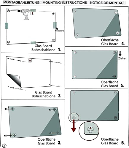 Premium Glas-Magnettafel beschreibbar | TÜV-geprüft | Whiteboard rahmenlos mit Schwebe-Effekt | Pinnwand magnetisch aus Sicherheitsglas | 7 Größen (120 x 150 cm) - 6