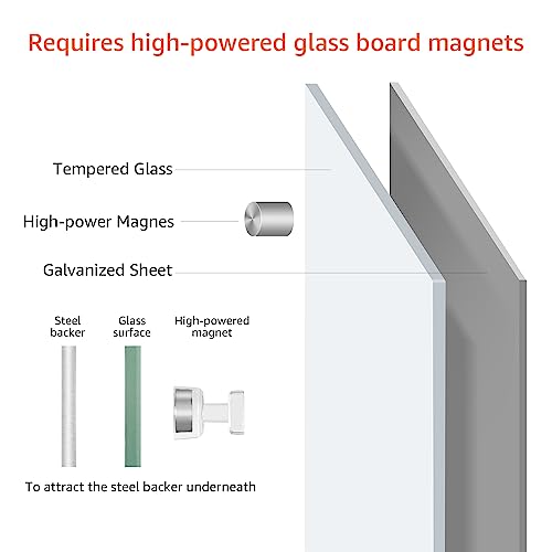 Amazon Basics - Trocken abwischbares Whiteboard aus Glas, Weiß, magnetisch, 1,82 x 1,21 m - 2