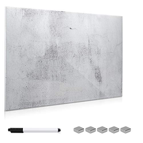 Navaris Magnettafel Memoboard aus Glas - Magnetwand 90x60 cm zum Beschriften - Magnetische Tafel inkl. Magnete Stift Halterung - Beton Optik Design